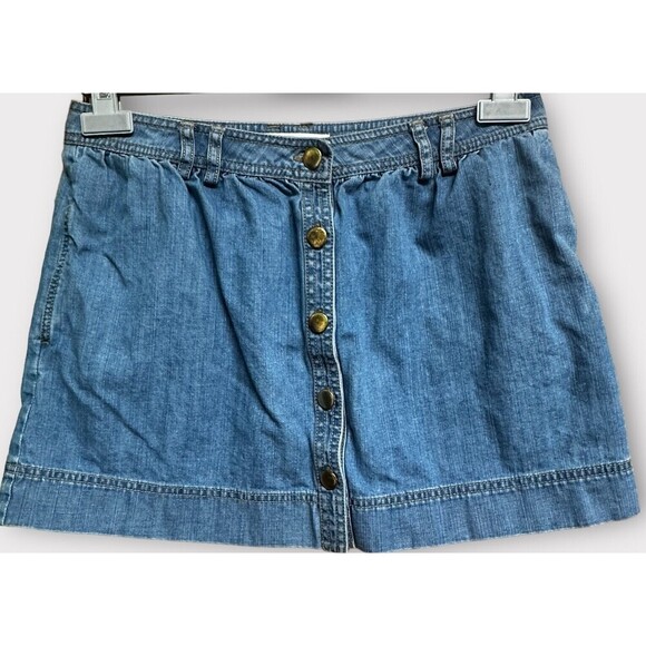 Fossil Mini Skirt Women's Sz 4 Button Front Side‎ Seam Pockets Light Denim - Picture 1 of 8